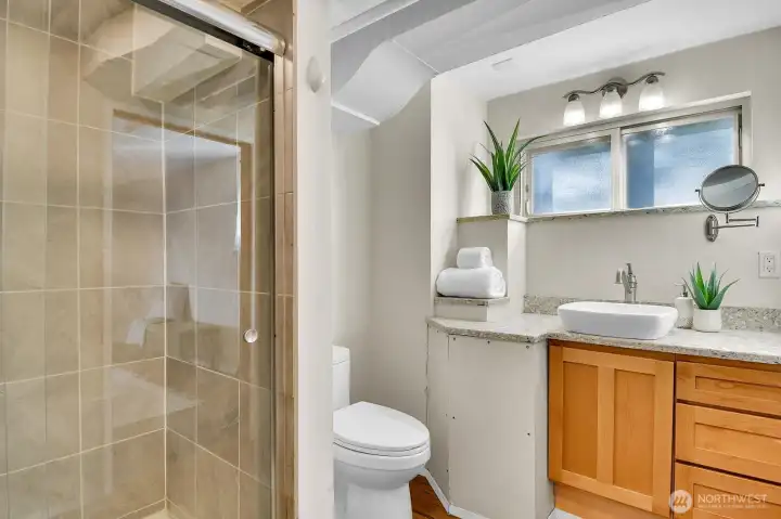 3/4 bathroom on lower level.