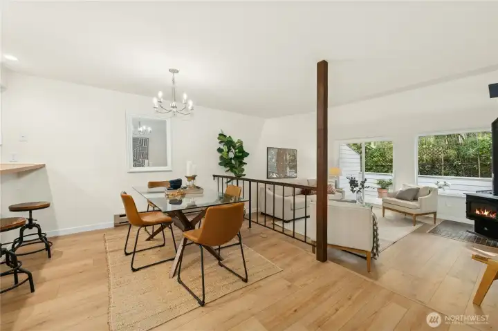 The main level's great room design optimizes space while keeping the communal area connected and comfortable.