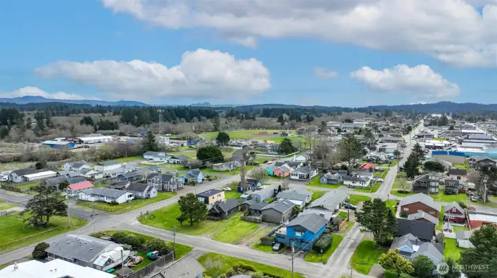 aerial shot overlooking the location of the home on the long beach peninsula.