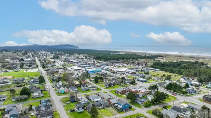 aerial shot overlooking the location of the home on the long beach peninsula.
