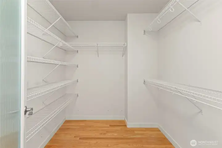 Walk-in closet in the primary.
