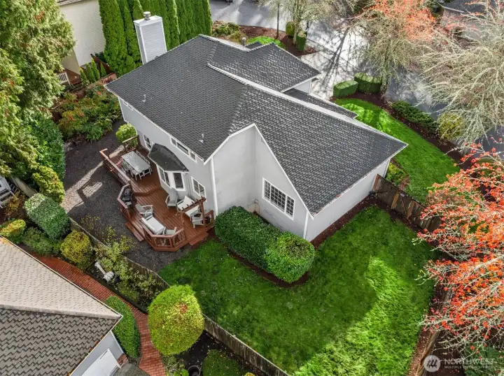 Aerial Showing Rear Exterior, Deck and Yard