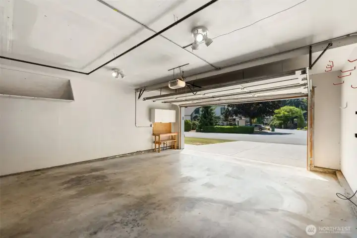 2 car attached garage with space for vehicles, gear and hobbies.