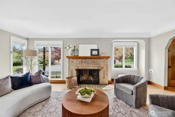 Another angle of the spacious living room - a true gathering space for entertaining and every day living.