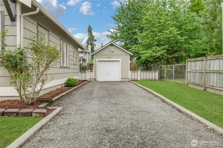Long driveway with detached garage!