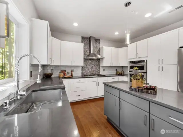 Modern Kitchen with ample counter & cabinet space.