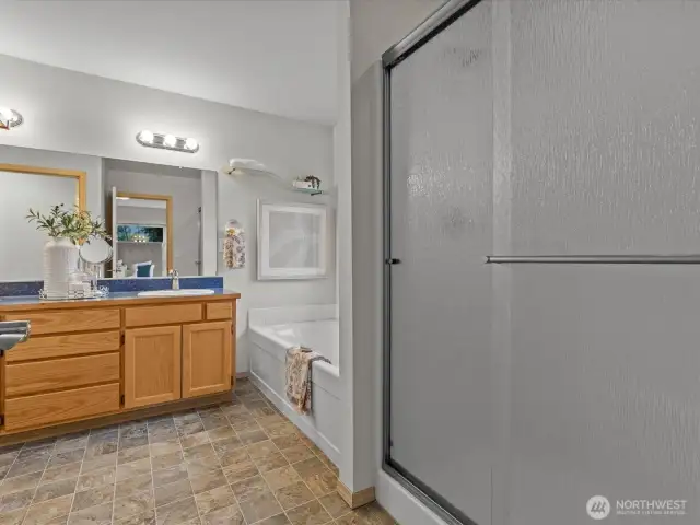 Primary Ensuite with Separate Soaking Tub and Large Shower