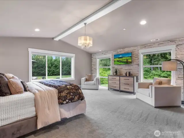 Primary suite with custom automated blackout shades