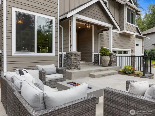 Front patio with newly replaced natural gas fireplace