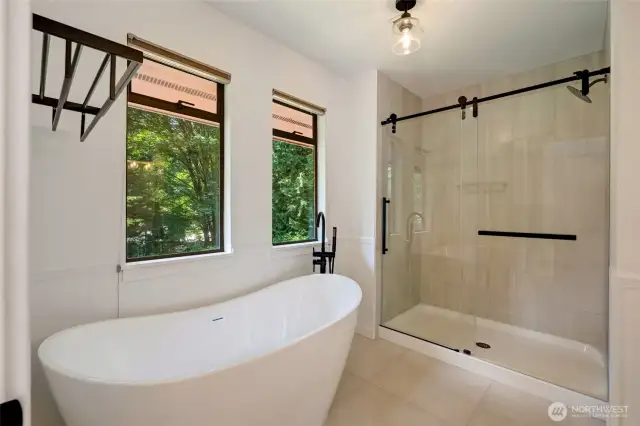 Completely updated Primary Bath w/soaking tub & double shower