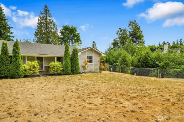 Fully fenced front yard.