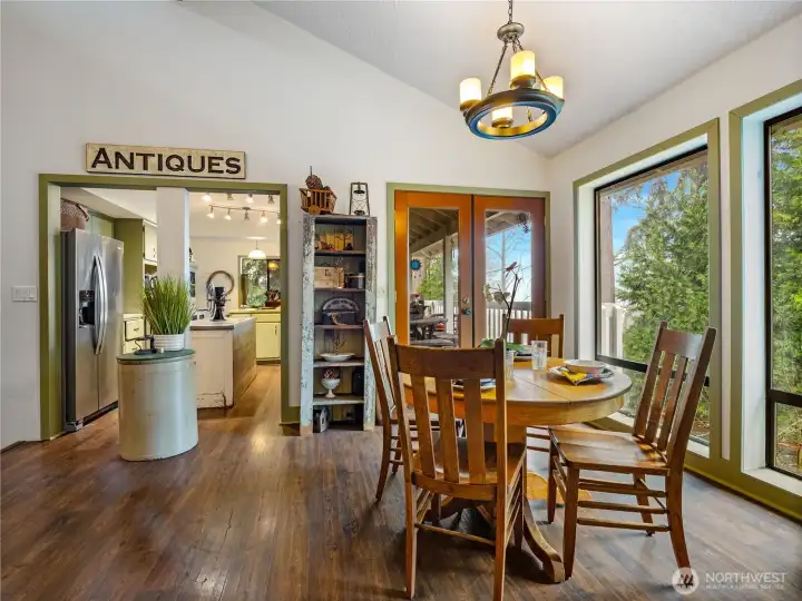 The deck is easily accessed from the living room.