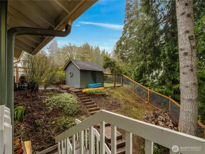 The shed gives you extra room to store tools and toys