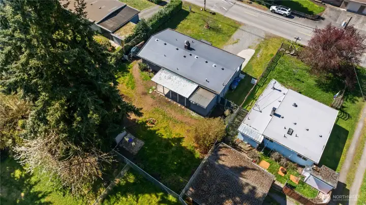 This aerial view shows how large the backyard really is!