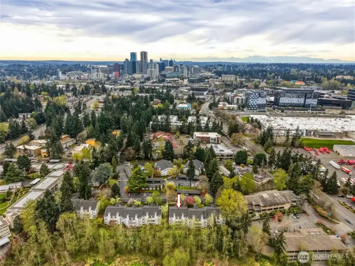 Expansive aerial view of the surrounding area and convenient location