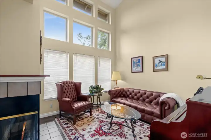 Living room with high ceilings filled with light