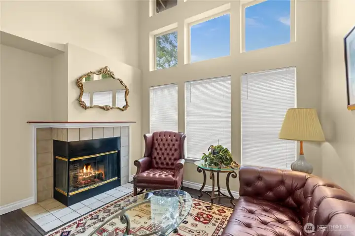 Living room with wood fireplace
