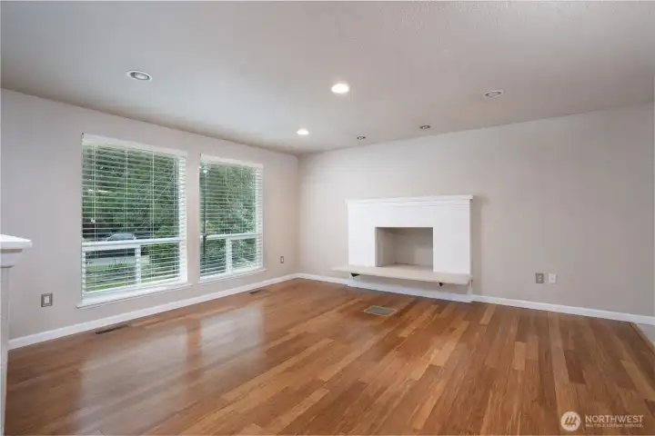 Livingroom with fireplace. Bamboo Flooring
