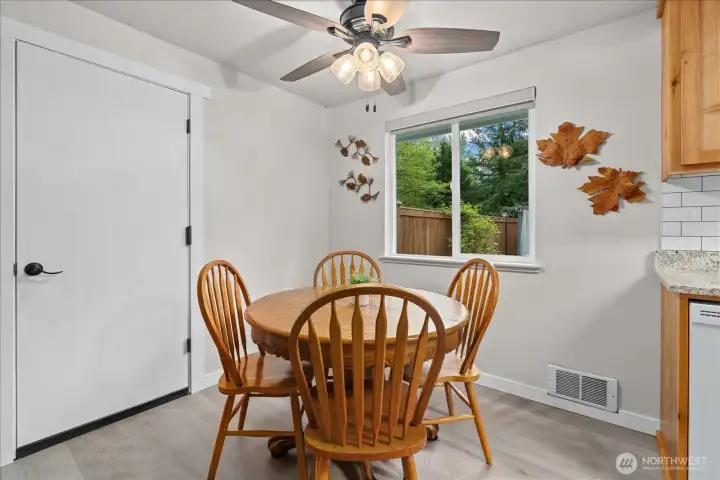 Natural light enhances the open feel of the dining room, creating a warm and welcoming atmosphere. Natural light enhances the open feel of the dining room, creating a warm and welcoming atmosphere.
