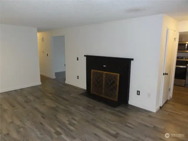 Living room with fireplace.