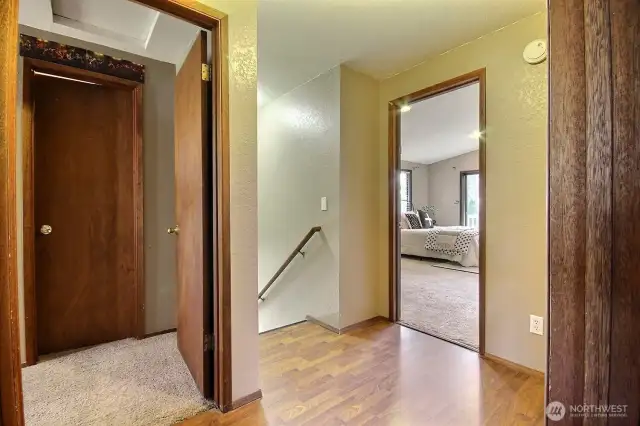 Upstairs, you'll find 2 comfortable bedrooms, guest bath, and the oversized primary suite.