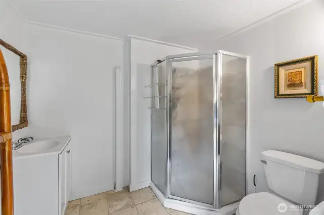 This is the 2nd bathroom. It is accessed from the exterior lower deck.