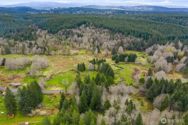 Looking from above the home east over the acreage.