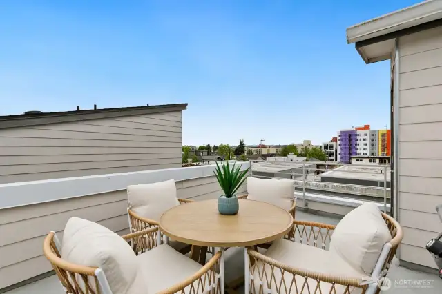 Looking at peek-a-boo views of the city skyline from here. You can also see Mt. Rainier on a clear day! Lots of territorial views and space between this home and others nearby.