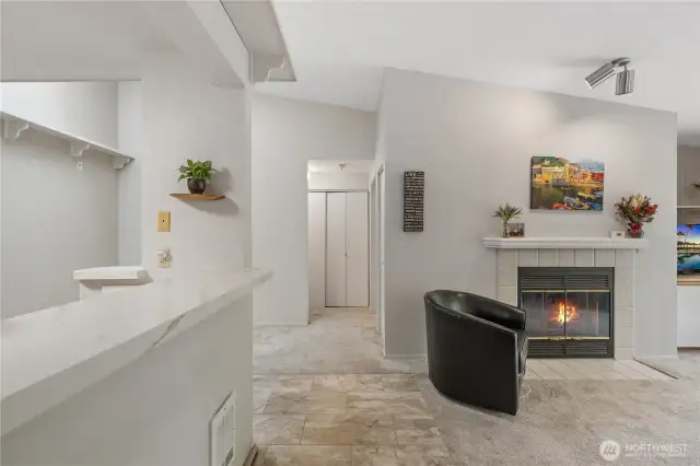 Wood fireplace that is serviced every year by the HOA