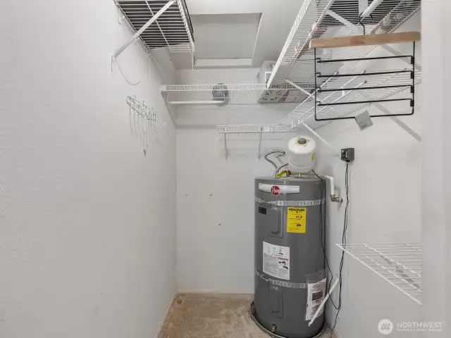 Large walk-in closet and newer water heater