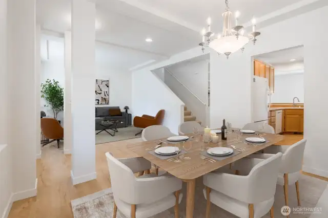 Looking from Dining Room toward kitchen and stairs (Virtually Staged)