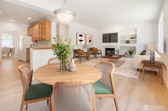 Eating area open to kitchen and Family Room (Virtually Staged)