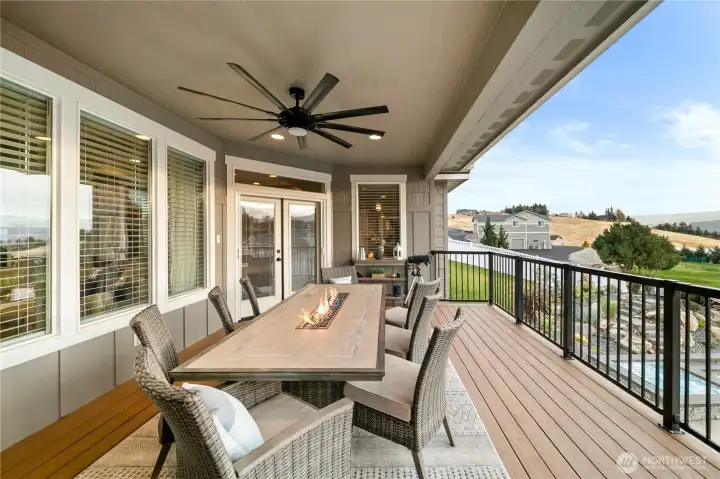 Sunny Covered Deck w/  Screen Doors & Fan – Enjoy the Sweeping Valley Views  all the way to Mission Ridge Indoor/Outdoor Living at Its Finest