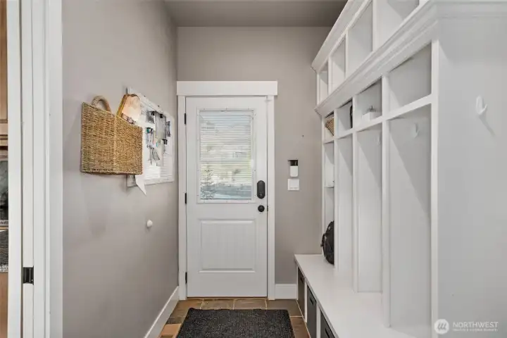 Mud room cubbies offer great storage with individual charging units