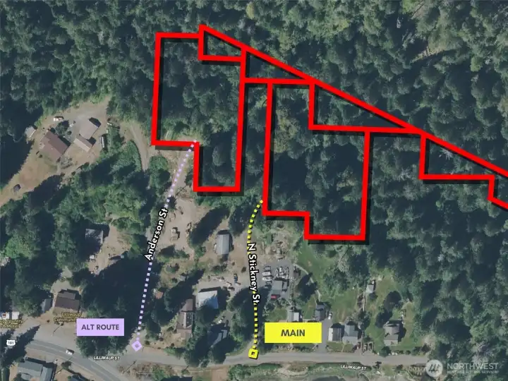 Overhead view with approximate boundaries in red and access points.