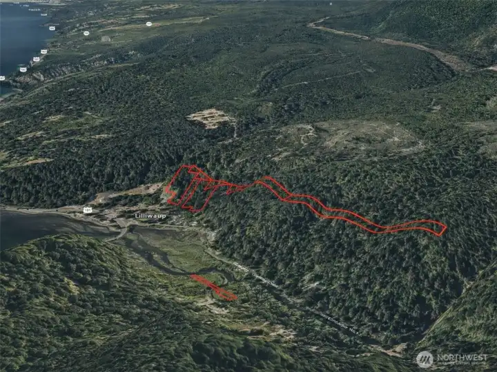 Overhead view with approximate boundaries in red.