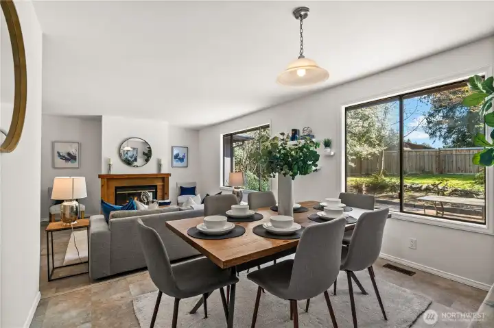 Windows in nearly every room offer tranquil views of the surrounding landscape.