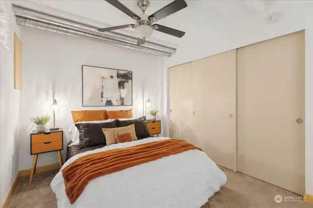 Extra large Closet with custom shelving.