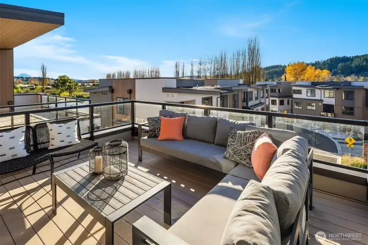 View of Mount Rainier from rooftop deck