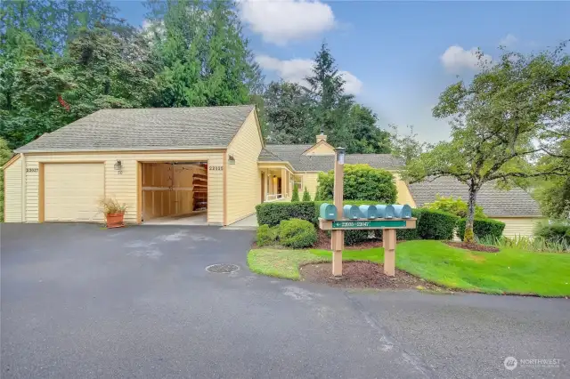 Oversized garage with 1-car garage with extra storage.