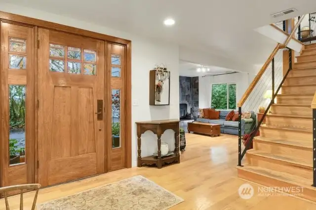 Entrance on lower level with beautiful custom wood door