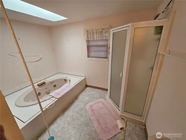Guest bathroom with walk in shower as well as a tub.