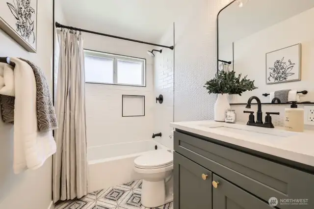 Upstairs Bathroom with Subway & Penny Tile