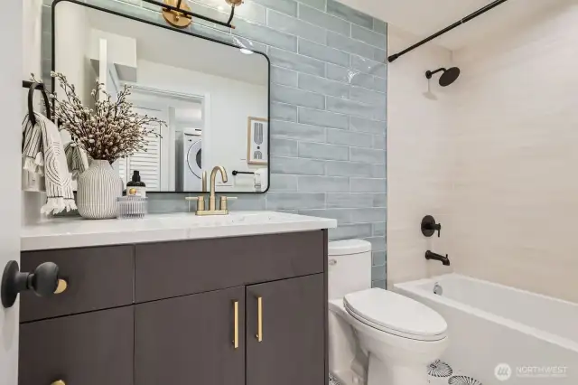 Guest Bathroom with Subway Tile & Decorative Floor Tile