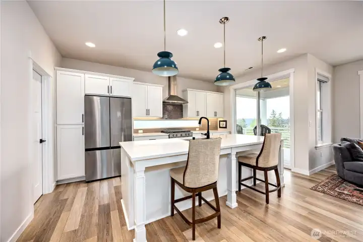 Stainless appliances, custom lighting