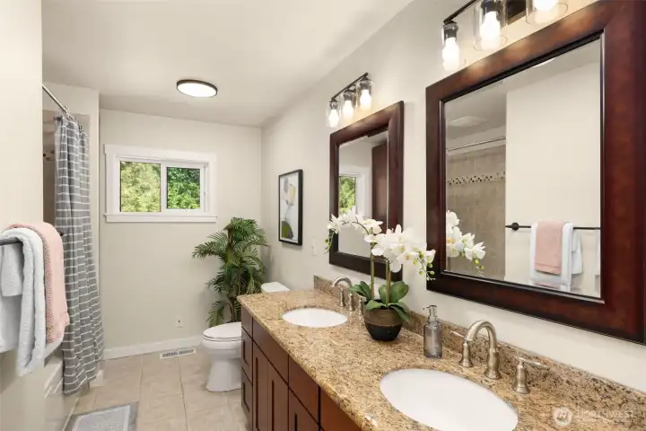 Double sinks, plenty of storage.
