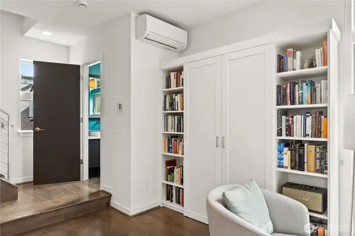 Custom shelving and storage. AC via mini-split.