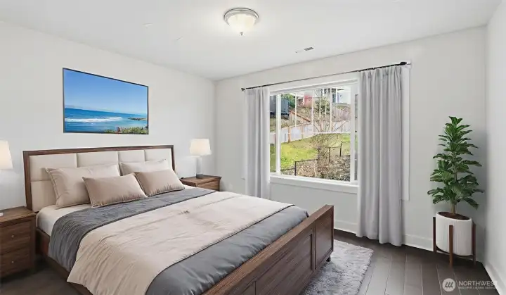 This virtually staged guest bedroom highlights the spacious layout and natural light.