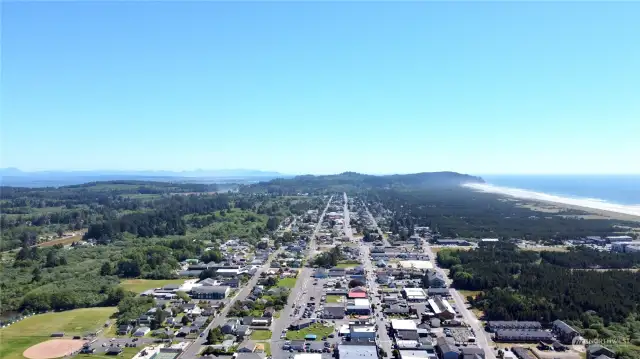 drone view of down town Long Beach within walking distance!