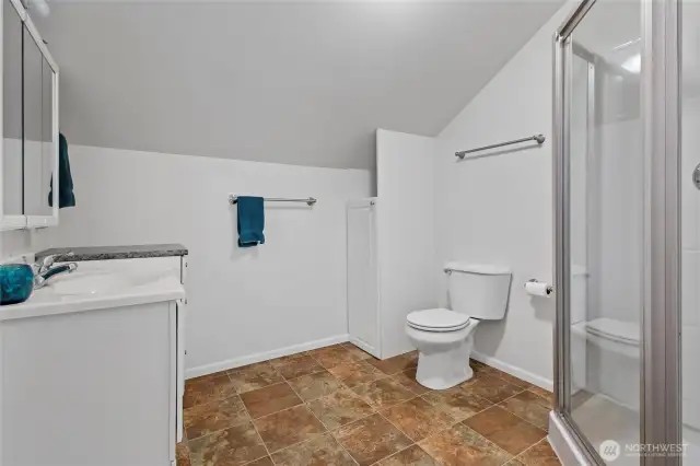 3/4 bathroom upstairs in the carriage house.